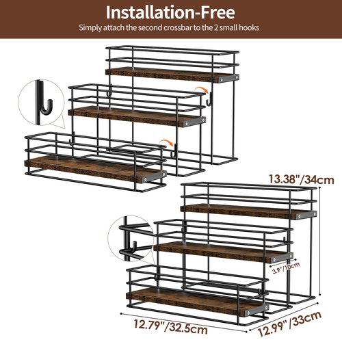 Nuovoware Coffee Syrup Organizer, 3-Tier 12 Bottles Bar Organizer, Separable Metal Rack with Wooden Base Whiskey Wine Dressing for Countertop Kitchen Coffee Bar, Black