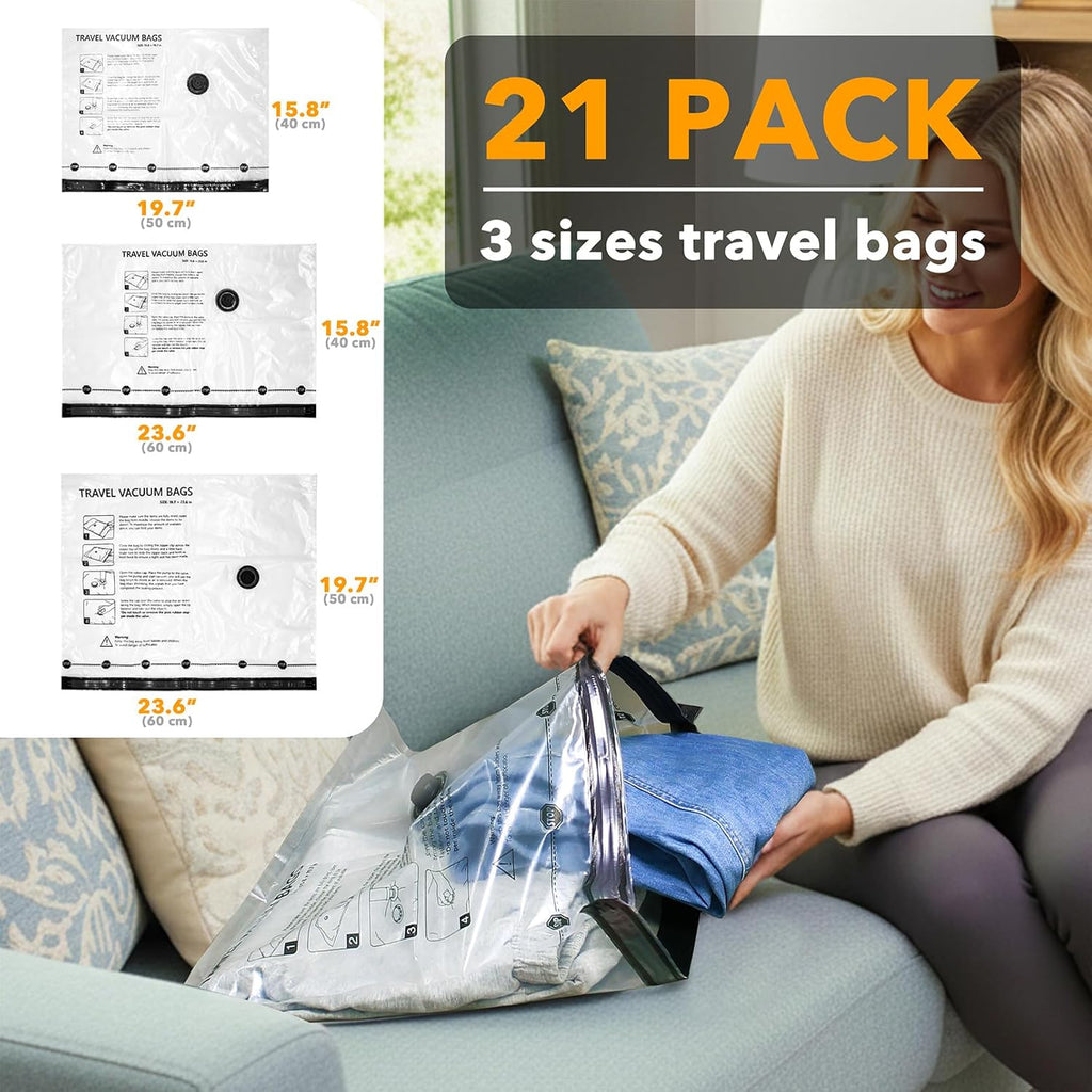 SpaceAid Vacuum Seal Bags - 21 Pack Travel Compression Bags with Electric Pump for Luggage & Clothing
