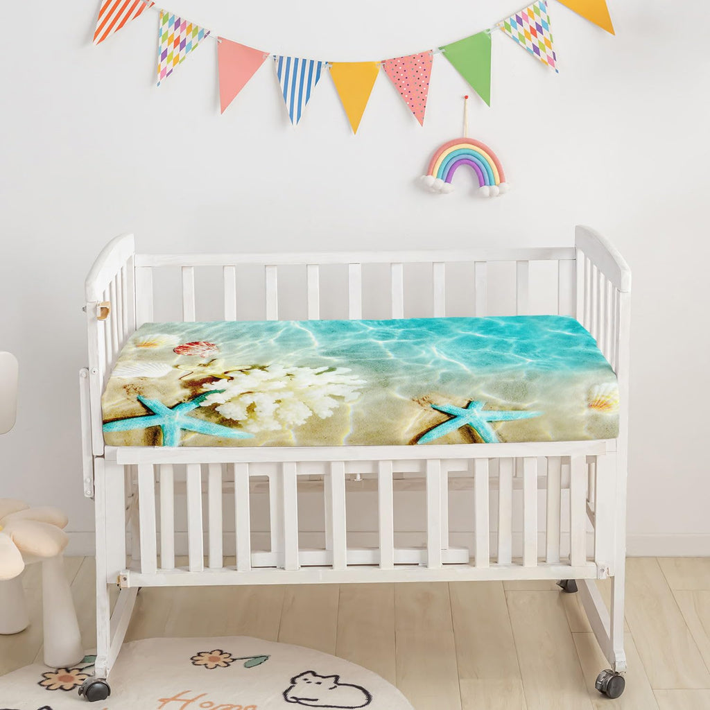 Datura home Crib Bedding Set,3pcs Nursery Crib Bedding with Comforter Crib Sheet & Crib Skirt,Sea Turtle Beach Printed Nursery Bedding for Baby Boys and Girls(Turtle)
