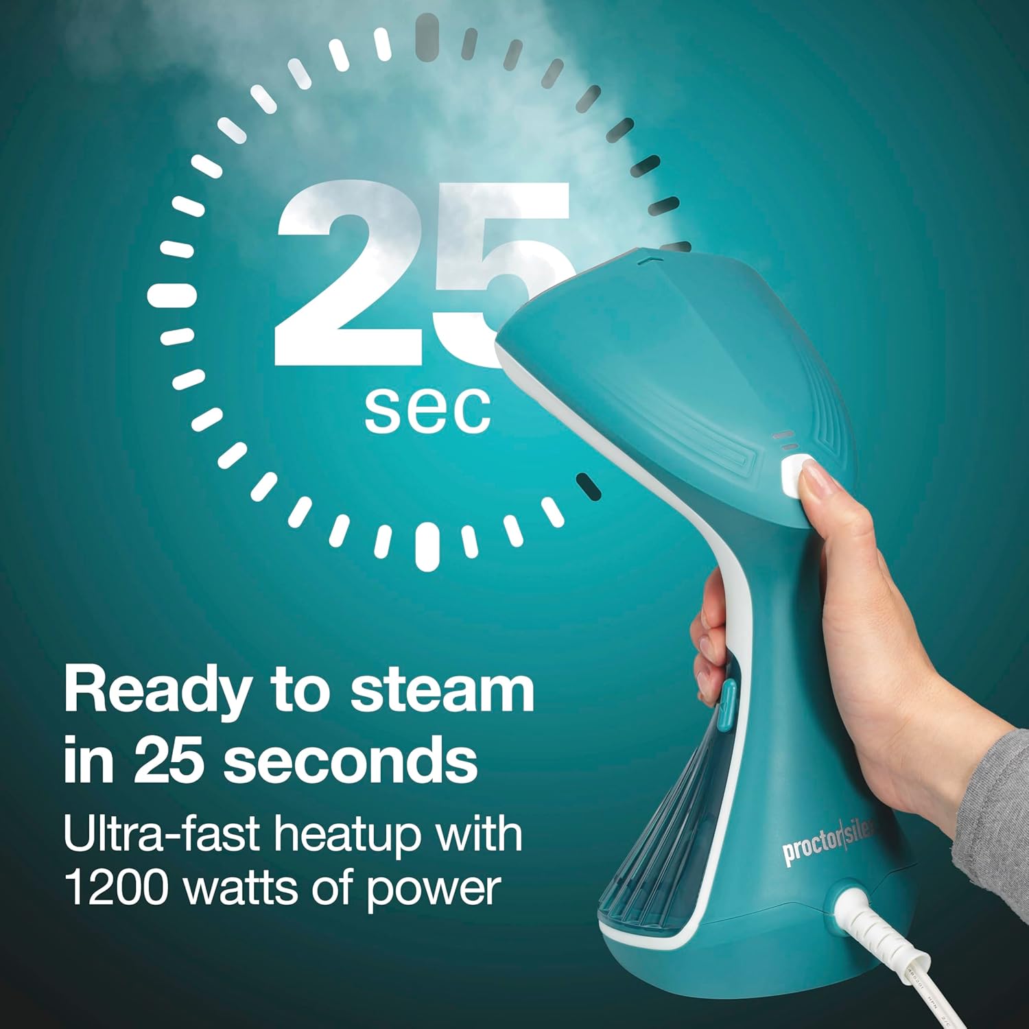 Proctor Silex Handheld Garment Steamer - Portable & Lightweight, 1200 Watts, 15 Min Continuous Use, Blue