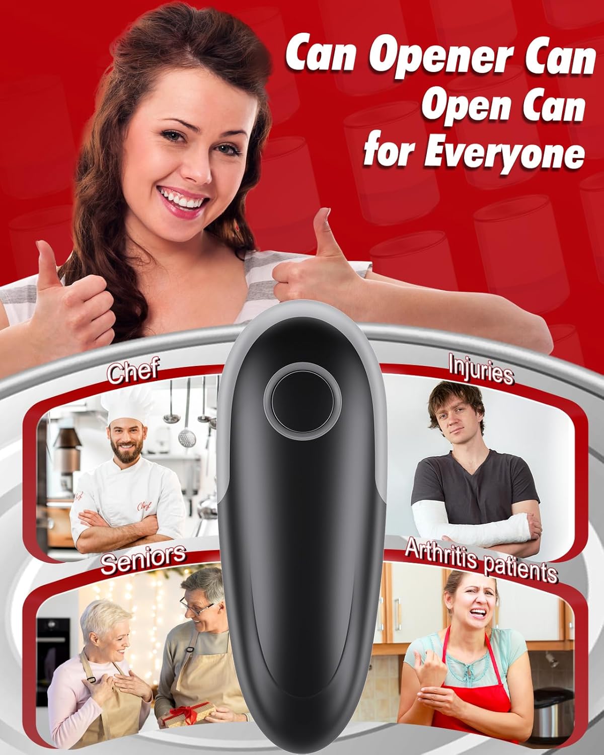 **Black+Grey One Touch Electric Can Opener - Fits All Can Sizes | Smooth Edge, Battery Operated for Seniors & Chefs**