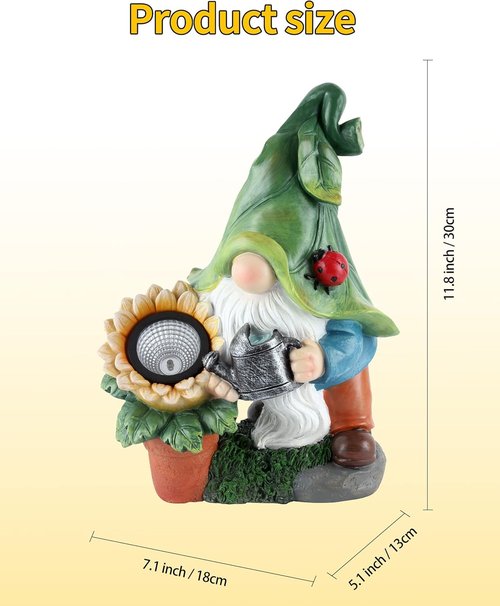 iStatue Large Solar Garden Gnome - 12-Inch Hand-Painted Outdoor Patio Decor & Lawn Ornament