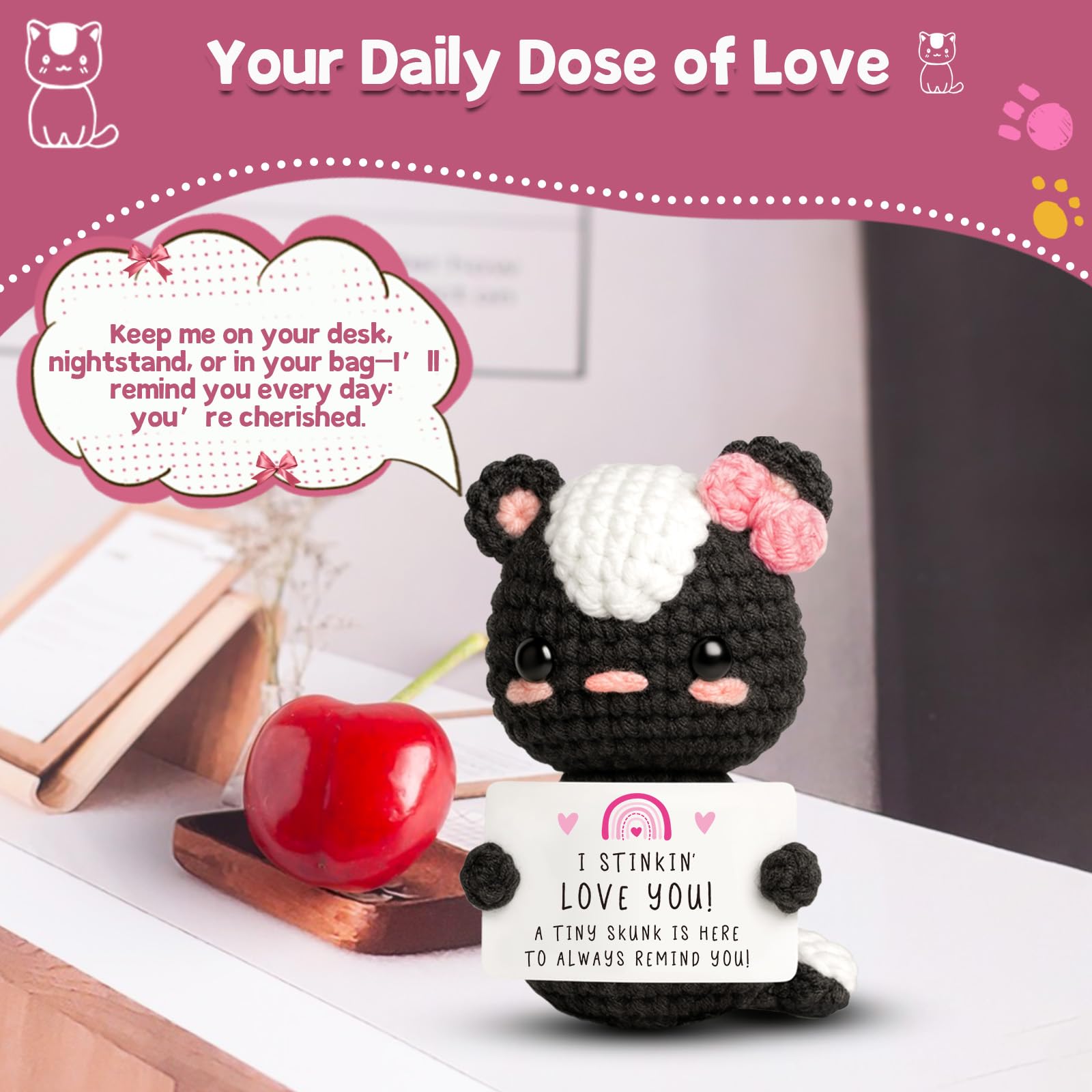Valentines Day Love Gifts for Him Her Boyfriend Girlfriend - Cute Crochet Skunk Plush Funny I Love You Gift – Romantic Birthday Gift for Husband Wife –Wedding Anniversary To My Love Just Because