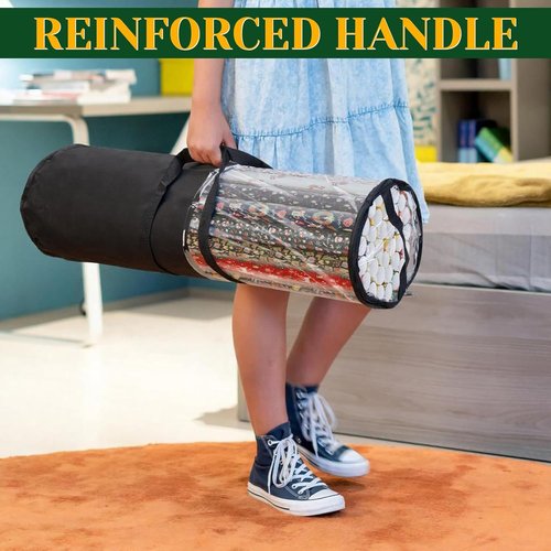 Homakover Clear PVC Gift Wrap Organizer - Zippered Storage for 18-25 Rolls | 30" Black Design