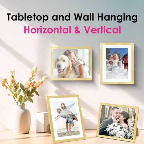 FIXSMITH 8x10 Picture Frame Set of 2 - Elegant Gold Collage Frames for Tabletop or Wall Display