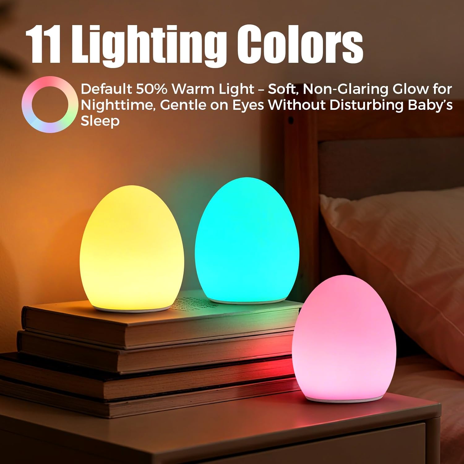 Skiennix Baby Night Light - Portable Silicone Egg Lamp with 11 Color Options | BPA Free & Eye-Caring