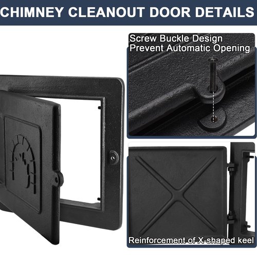 Criditpid Fireplace Cast Iron Chimney Clean Out Door, Prepared with Flanged Frame, 8 by 8 Inch, Black