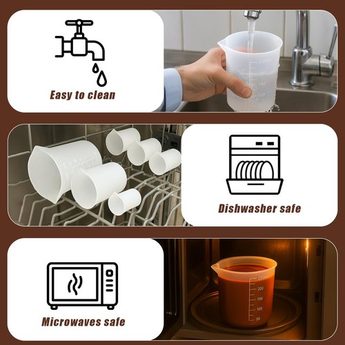 Juome 6PCS Silicone Measuring Cups for Melting Chocolate - Silicone Chocolate Melting Cup Set with 100/250/350ml Capacity, Dishwasher Safe, Baking Supplies Accessories for DIY Chocolate Molds