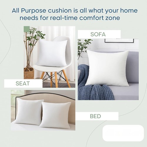 LANE LINEN Throw Pillow Inserts - Pack of 2, 16x16 Decorative Pillow Fillers for Couch - White