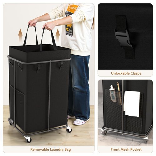 150L Large Laundry Basket with Wheels, Rolling Laundry Hamper with Removable Laundry Bag & Metal Frame, Oxford Fabric Dirty Clothes Hampers for Bedroom, Laundry Room, Bathroom, Dorm(Black)