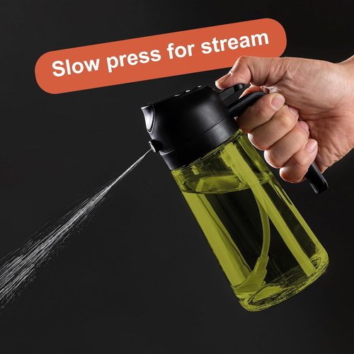 CXINYI - 16oz Olive Oil Dispenser with Stickers | 2-in-1 Sprayer for Cooking & Salad, Black & Green
