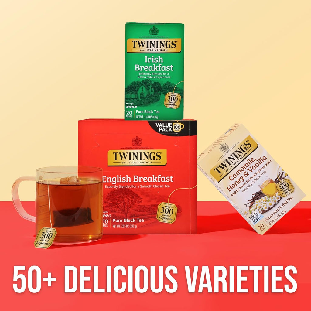 Twinings English Breakfast Black Tea - Smooth & Robust Flavor | 100 Individually Wrapped Teabags