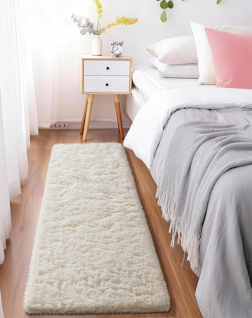 Ophanie Runner Rug - Non-Slip Fluffy Soft Ivory Shaggy Carpet for Hallway | 2x5 Size, Ideal for Kids' Rooms