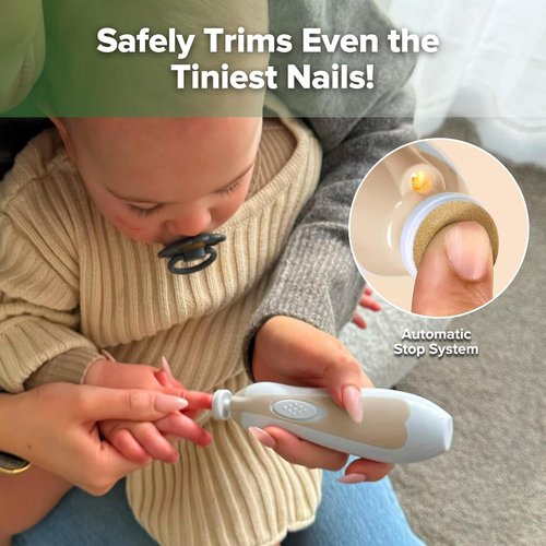 Haakaa Electric Baby Nail File Kit - LED Light & 6 Replacement Heads for Newborns, Infants & Adults | Acorn