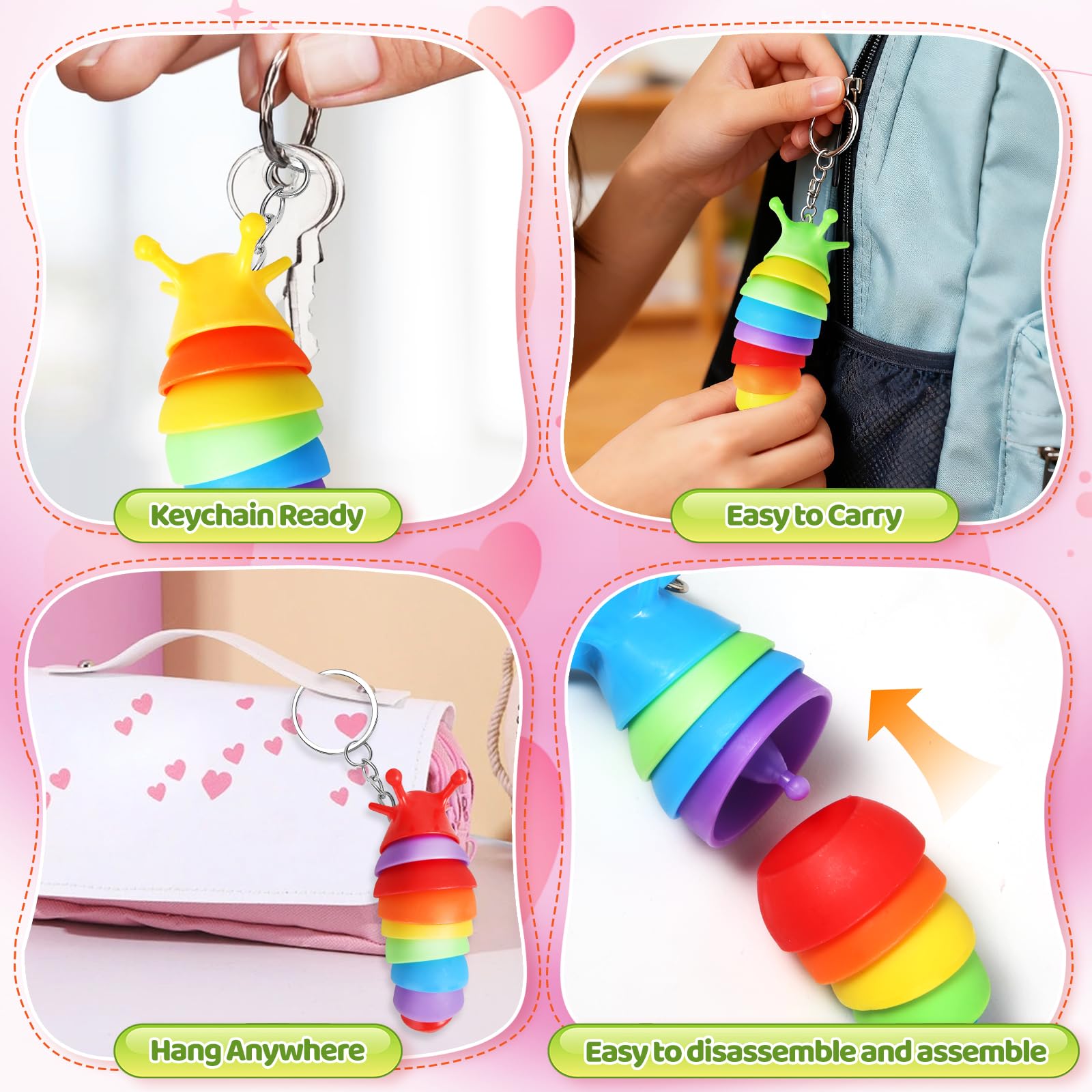 AuroTops Valentines Day Cards for Kids,24 Pack Cute Keychains Bulk Sensory Slug Fidget Toys with Valentines Cards for Boys & Girls Valentine's Day Classroom Gift Exchange,Kids Party Favors