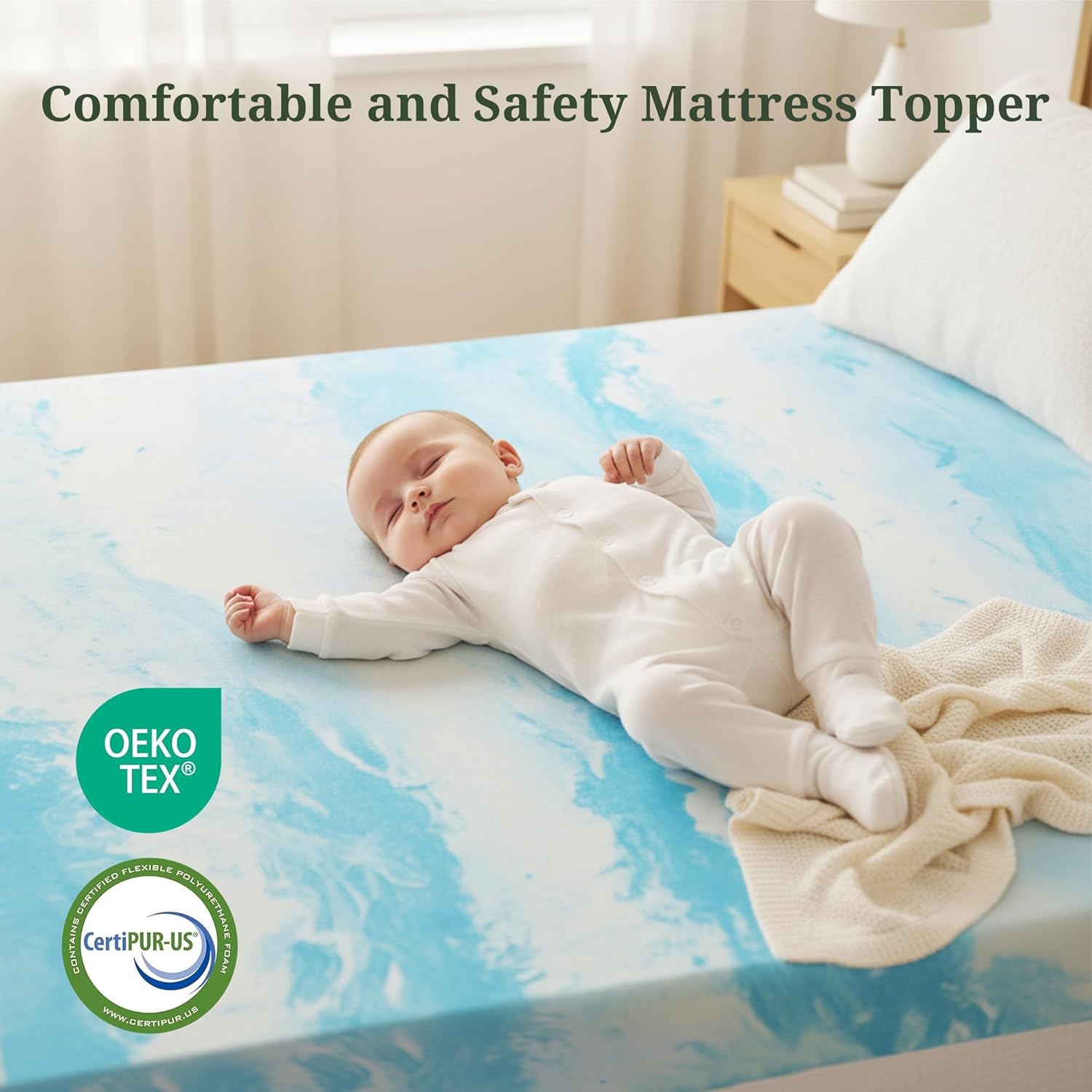 Skiennix Memory Foam Mattress Topper - 3 Inch Gel Infused Pressure Relief Pad for Twin Beds