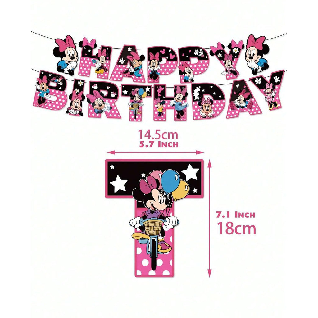 Minnie Party Supplies,32PCS Birthday Decorations Set Include Banner, Balloons, Hanging Swirls, Cake Cupcake Toppers, for Boys Girls Theme Party