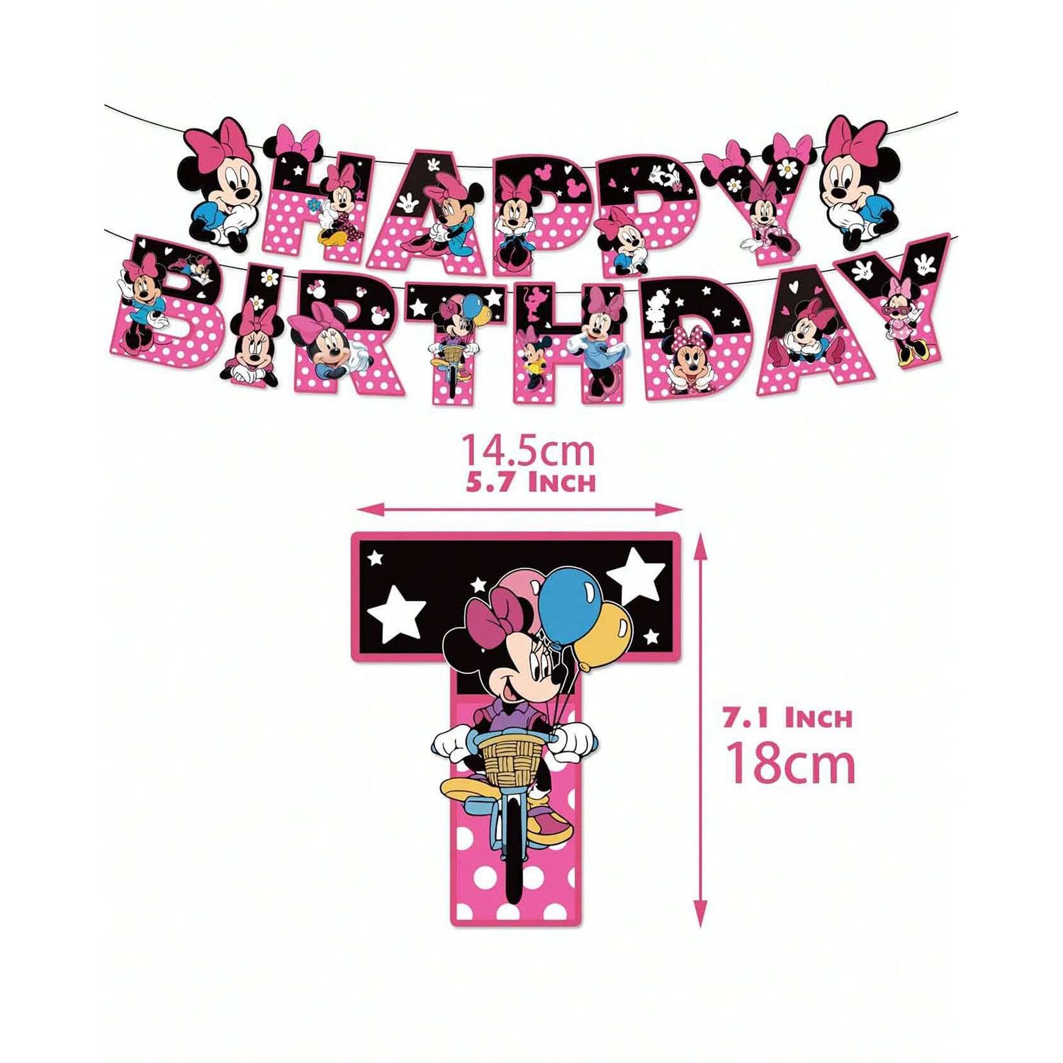 Minnie Party Supplies,32PCS Birthday Decorations Set Include Banner, Balloons, Hanging Swirls, Cake Cupcake Toppers, for Boys Girls Theme Party
