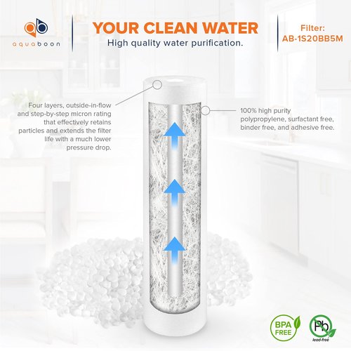 Aquaboon 5 Micron 20 x 4.5 Whole House Sediment Filter Cartridge 20 inch Water Filter Replacement Compatible with DGD-5005-20, FP25B, AP810-2, 4-Pack