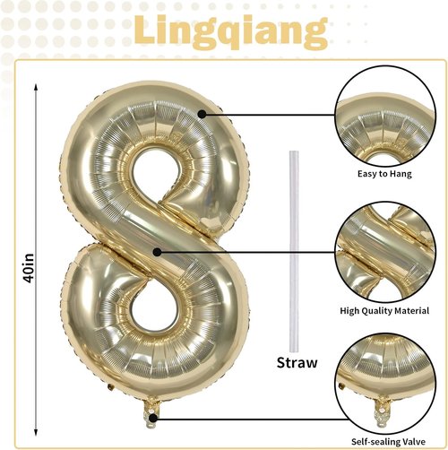Champagne Gold 40" Giant Helium Foil Number Balloons | Light Gold Birthday Decor for All Ages