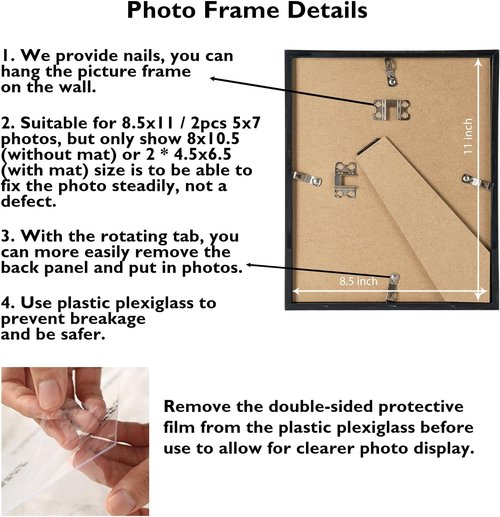 JCJMY Double Collage Picture Frame - Display 2 Photos (5x7) or 8.5x11 - Lightweight Black for Wall or Tabletop