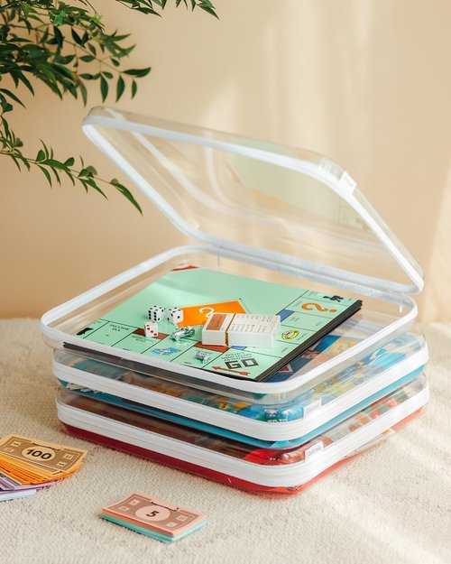 CoiiJoii Board Game Storage - Extra Large Clear Hard Shell Case with Zipper | 3-Pack Organizer for Puzzles & Crafts