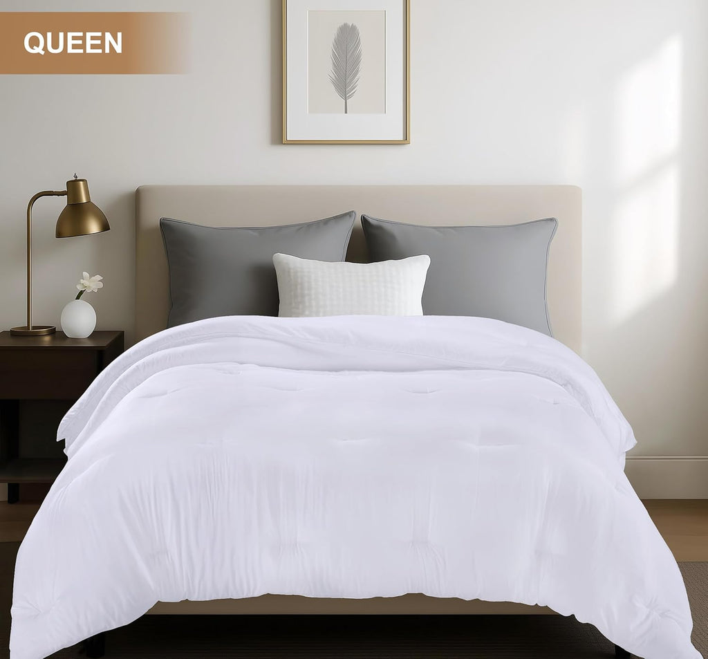 Utopia Bedding Queen Comforter - All Season Down Alternative Duvet Insert | Machine Washable 88 x 88 Inches (White)
