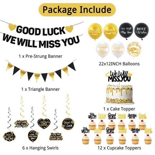 Roetyce Farewell Party Decorations, We Will Miss You Banner Cake Topper Balloons Hanging Swirls Kit, Going Away/Leaving/Retirement Party Decorations for Men Women, Coworker Goodbye Party Supplies