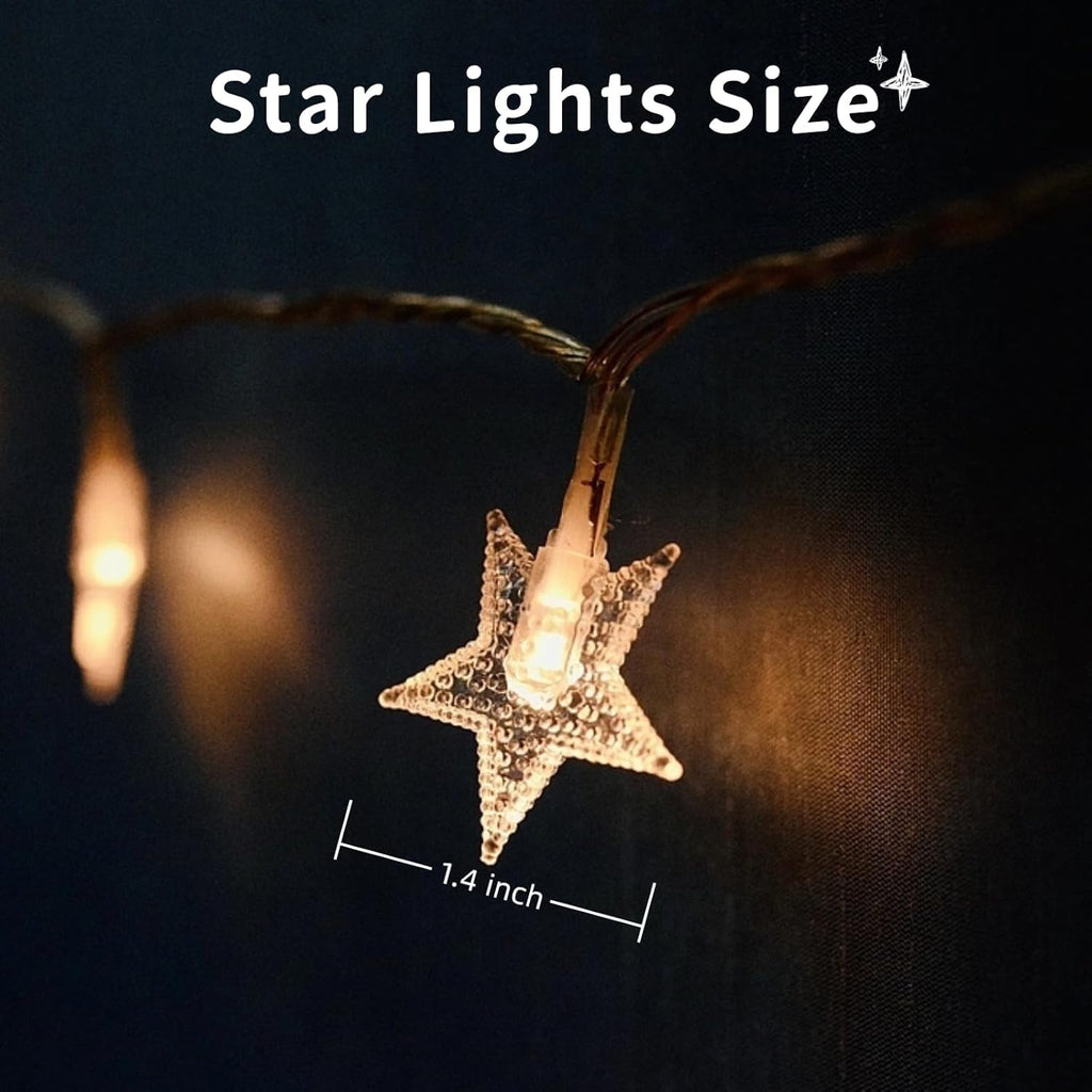 Star String Lights - 50 LED Twinkle Lights | 17 ft Battery Operated Fairy Lights for Kids' Bedroom, Wedding, Patio Decor - Warm White