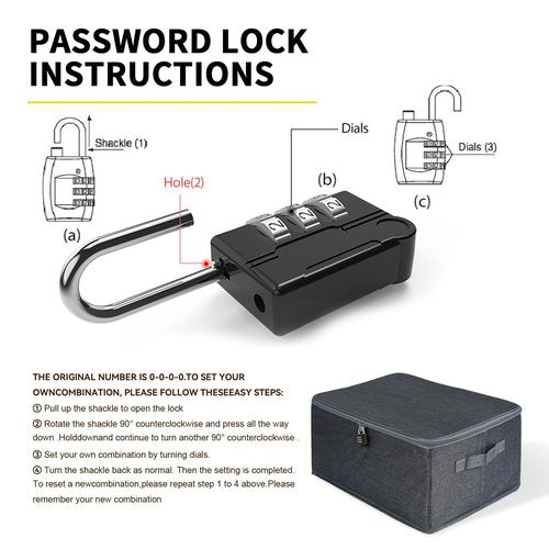 Locking Storage Box for Sex Toys | Portable Ditty Travel Box | Discreet Adult Toy Organizer Case with Combination Lock & Drawstring Bags (Dark Grey, 15" x 10" x 5.9" (38x26x15 cm))