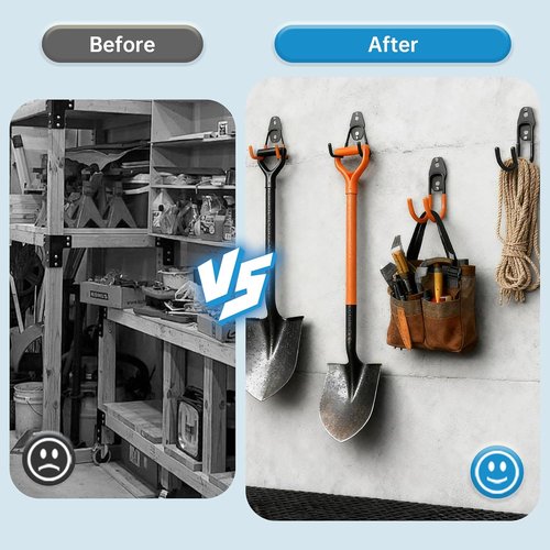 GeeWatom Garage Storage Utility Hooks - Durable Steel Wall Mount Organizers for Garden Tools | 2 Pack (Black)