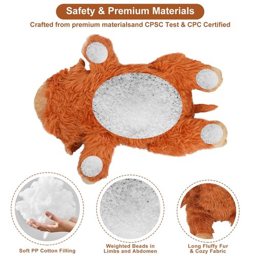 Ecolley Weighted Highland Cow Stuffed Animals for Kids Cuddle Animals Plush Toy for Teens Adults Large Brown Kawaii Plushies Pillow with Soft Fur (20" 3.5 Pound)