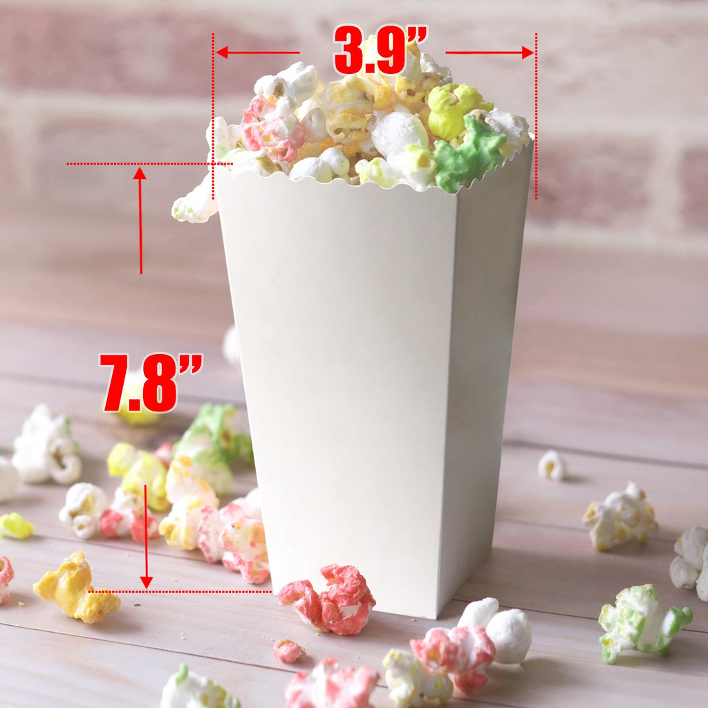 Novelty Place 12 Pcs White Popcorn Boxes, 46 oz White Cardboard Popcorn Container for Movie Night Party - 7.8" Tall x 3.9" Square