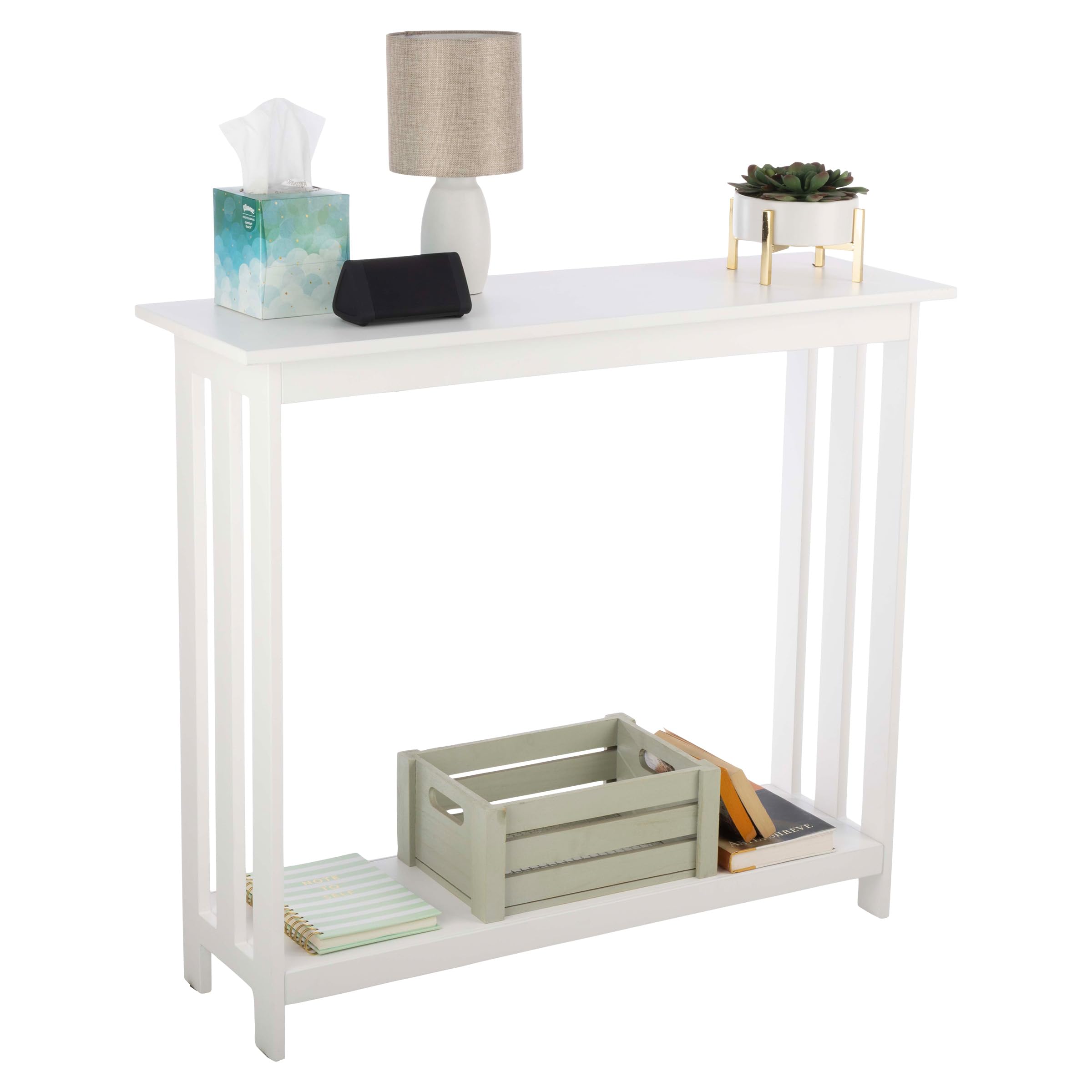 Slim Console Table - 39in x 11.8in Narrow Entryway Table - 2-Tier Sofa Table with Open Storage Shelf - Console Tables for Entryway, Hallway, and Foyer - Living Room Furniture by Lavish Home (White)