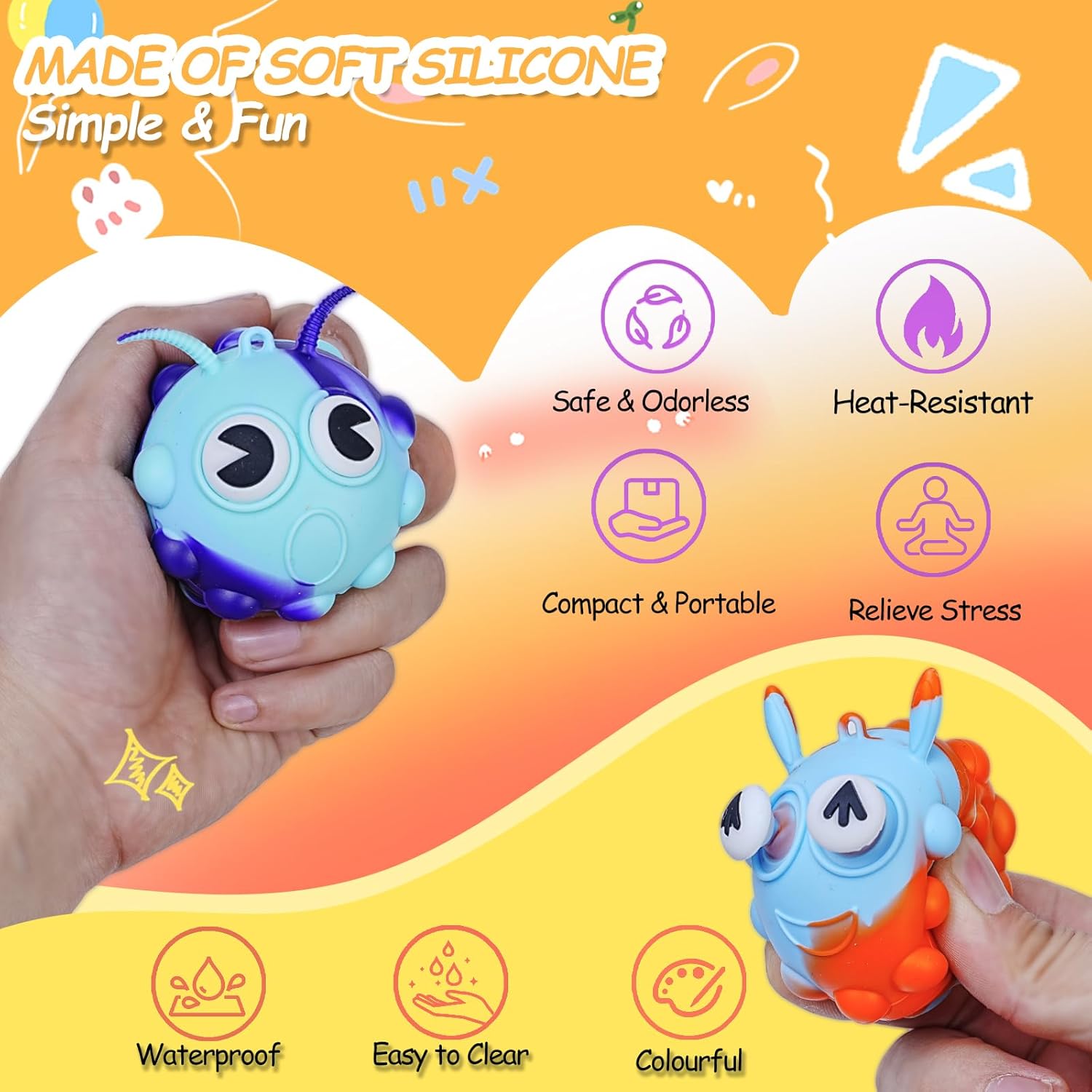 Skiennix 48 Pack Pop Fidget Toys - 3D Stress Balls for Stress Relief | Perfect Party Favors & Classroom Prizes