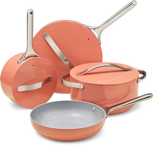 Caraway Non-Stick Ceramic Cookware Set - 12-Piece Pots, Pans & Lids | PFAS & PFOA Free, Oven Safe - Perracotta