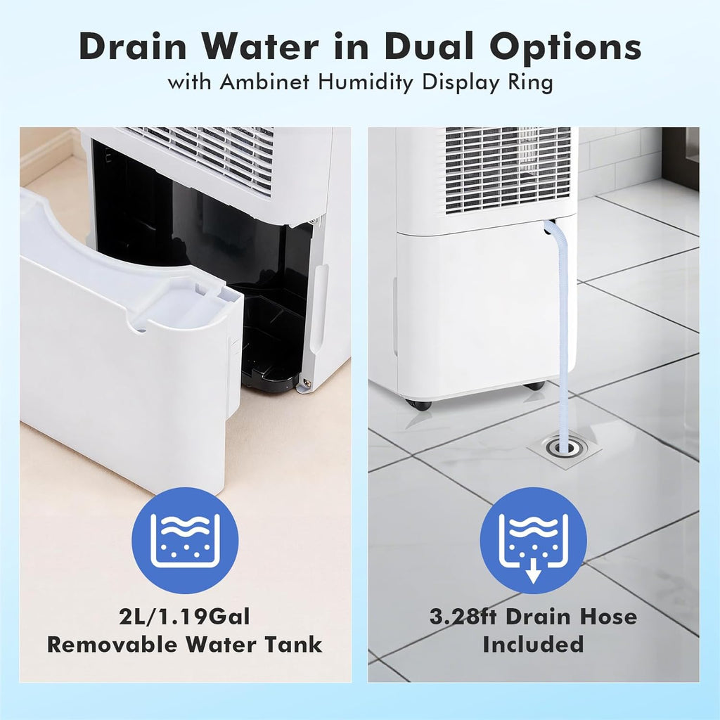 NEWBULIG 30-Pint Dehumidifier - Quiet 38dB Operation | Smart Humidity Control for Home & Basement