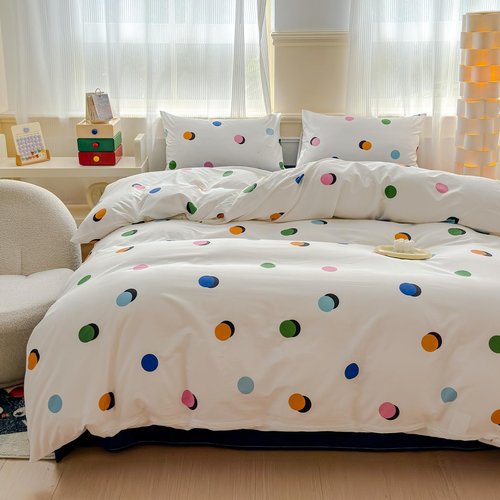 LIWHENHAO Polka Dot Duvet Cover Set Queen 100% Cotton Bedding Blue Green Pink Orange Polka Dots on White 1 Modern Abstract Geometric Comforter Cover Full 2 Pillowcases for Kids Girls Boys Woman