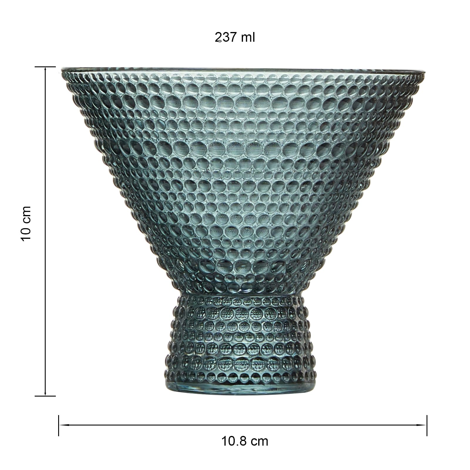 Khen Stemless Martini Colored Vintage Art Deco Glasses - Martini, Cocktail & Champagne Glasses | Set of 6 | Pastel Muted Crystal Cocktail Glassware, Goblet Cocktails, Bar Gift - Hobnail Design