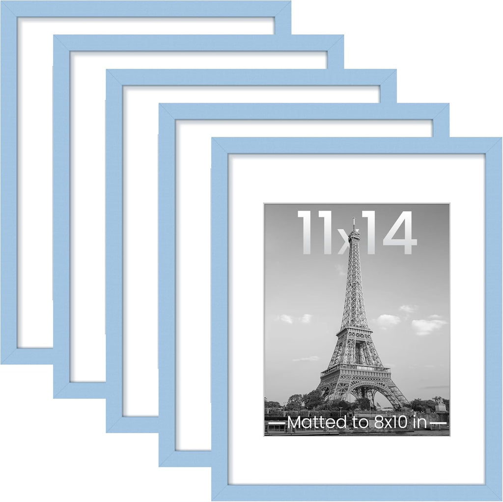 Upsimples 11x14 Picture Frame Set of 5 - Display 8x10 or 11x14 Photos | Stylish Blue Wall Gallery Decor