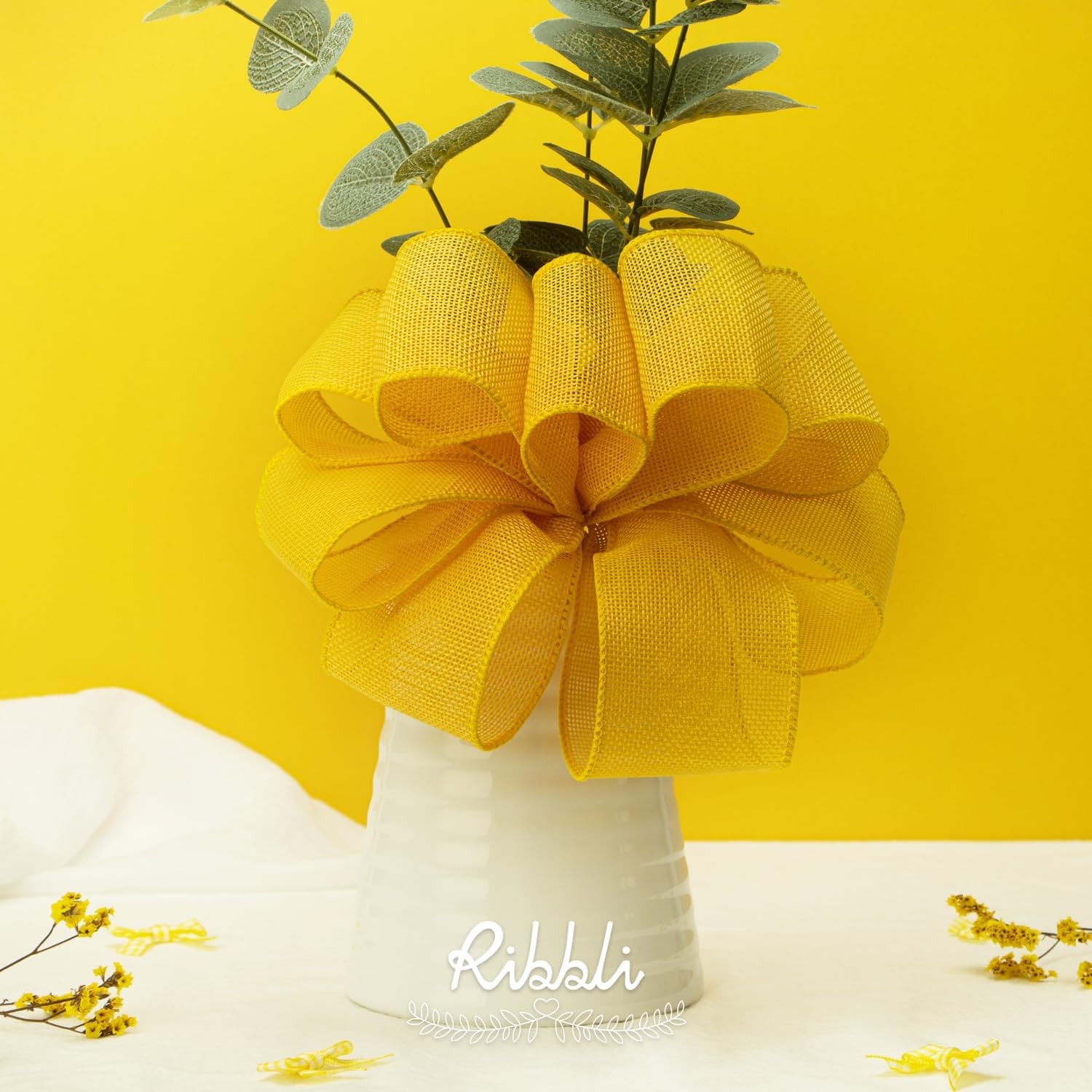 Ribbli Yellow Burlap Wired Ribbon - 2.5 Inch x 10 Yard | Perfect for Bows, Wreaths & Outdoor Decor