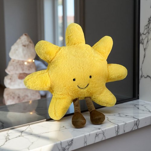 QTWLUPUP Cute Sun Plush Toy, Smiling Fun Filled Moon Pillow, Yellow Sunshine Stuffed Animal, Sunshine Animal Pillow Soft Plush Toy Room Decoration Gift for Kids (Sun-A)
