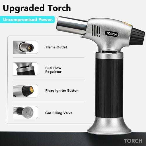 Butane Torch Lighter - Premium Quality Jet Flame with Butane Refill Kit | 1.9oz (100ml), Black