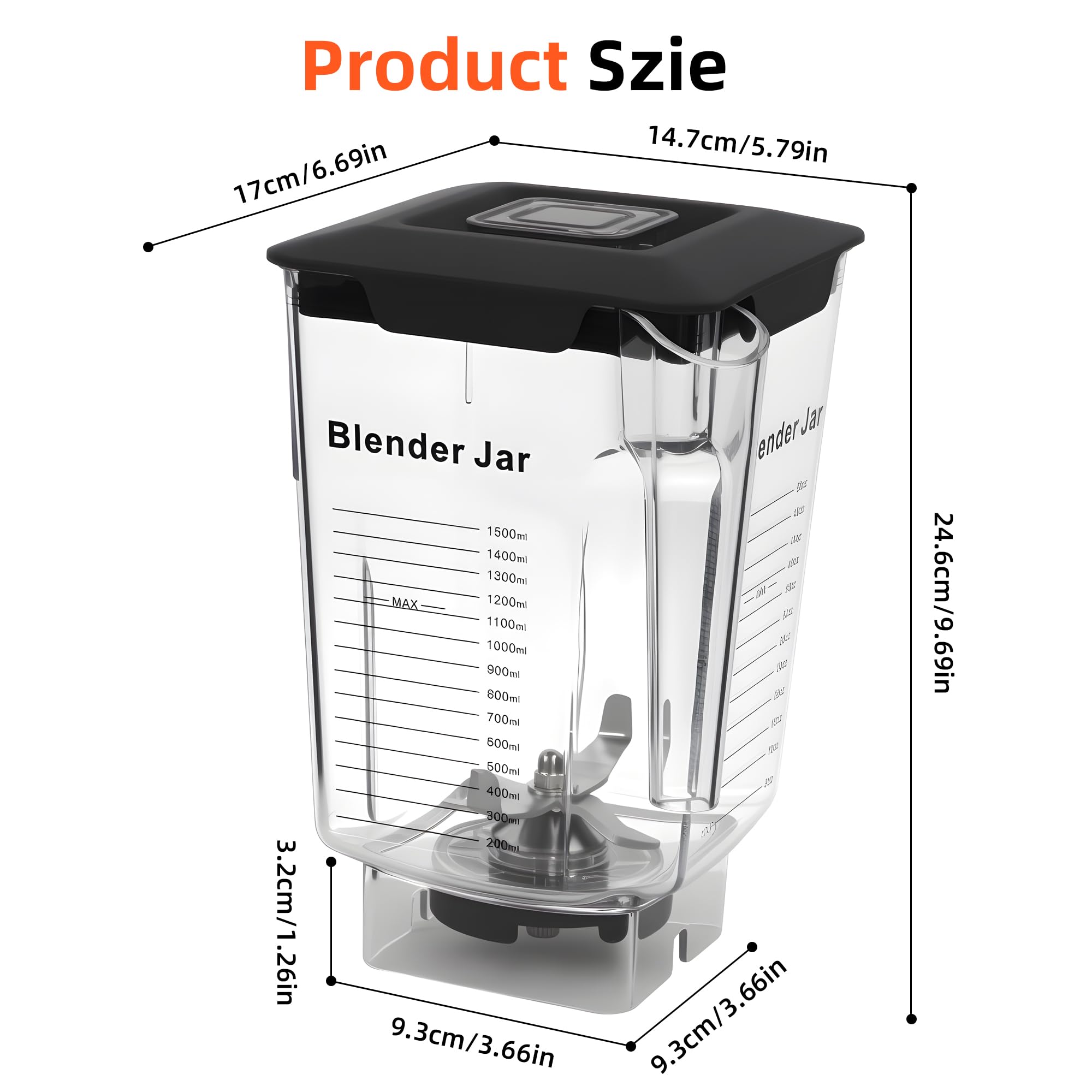 90 oz Replacement Jar Compatible with Blendtec Blender, Container Pitcher Fits All Consumer and Commercial Models, Includes Blade and Lid