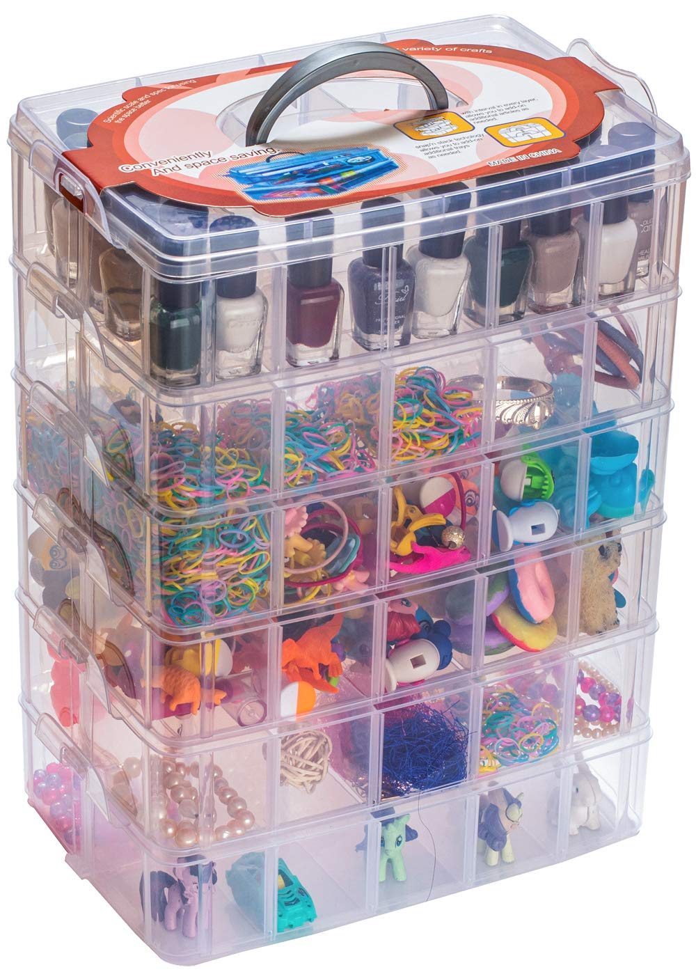 Sooyee 6 Layers Stackable Storage Container Clear 60 Adjustable Compartments, Compatible with Small Toys Arts and Crafts Piping Tips Hardware Storage Organizer