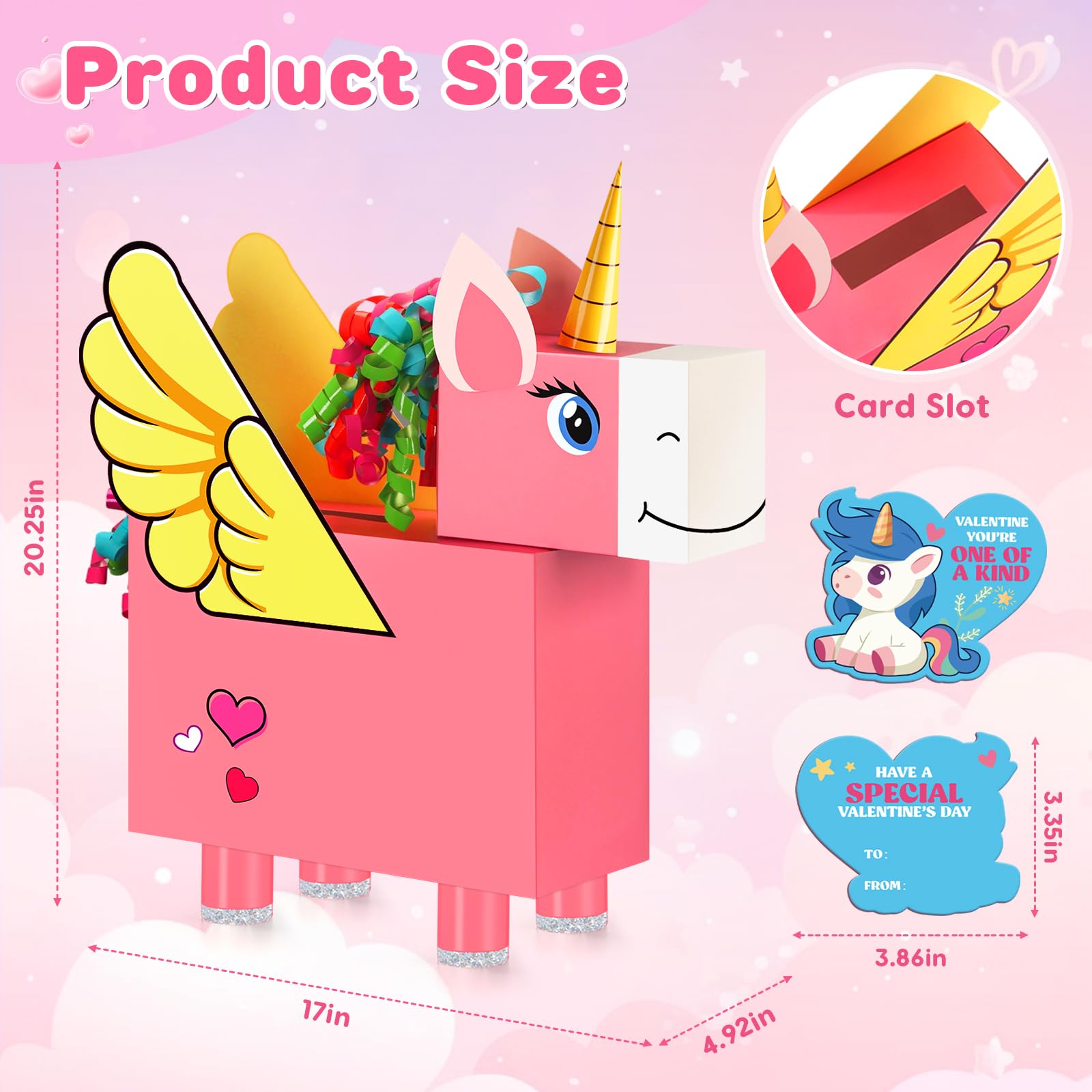 Bstoyder Unicorn Valentines Day Box and Cards for Kids School, Valentines Day Cards Gifts for Kids Classroom Exchange, School Party Favors (1 Unique Pink Box, 32 Valentine Cards, 1 Teacher Card)