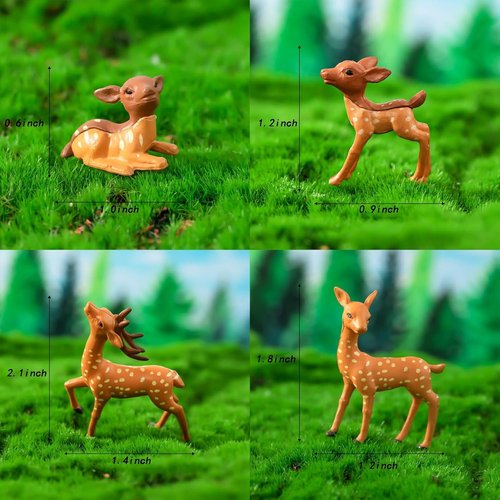 Exasinine Mini Deer Figurines - 12 Pcs Woodland Animal Set for Crafts & Fairy Garden Decor