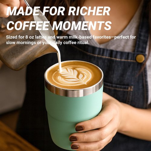 Cafezi 8 oz Small Coffee Cup with Magnetic Lid, Ceramic-Lined 18/8 Stainless Steel, Double-Wall Vacuum Insulated, Stackable, Dishwasher Safe, Mini Tumbler for On-the-Go, 2 Pack, Navy