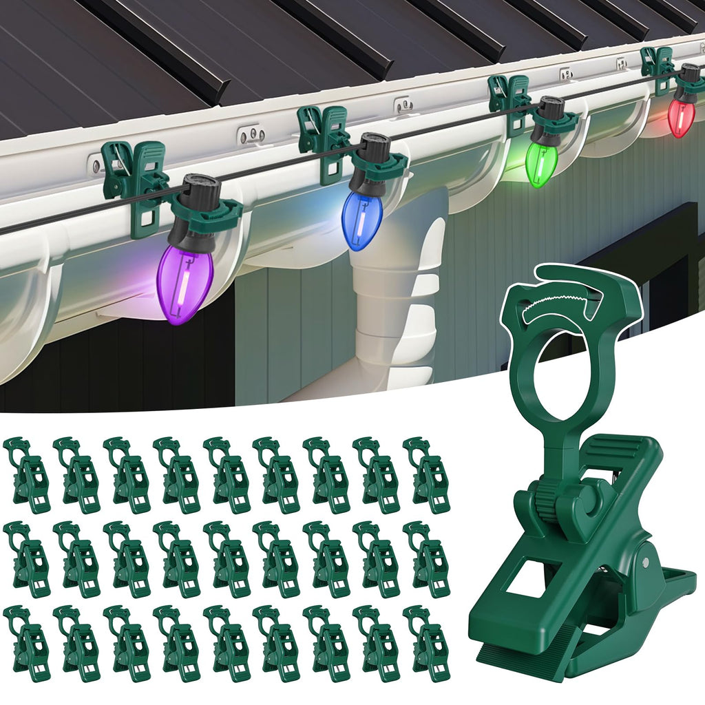 C7 C9 christmas light spring clips, 100Pcs Self-lock heavy duty quick Christmas Light Clips, Fit E12/E17 Base, Mini Lights Holiday Rope Lights, Perfect for gutter Shingle Metal Roof Fence Railing