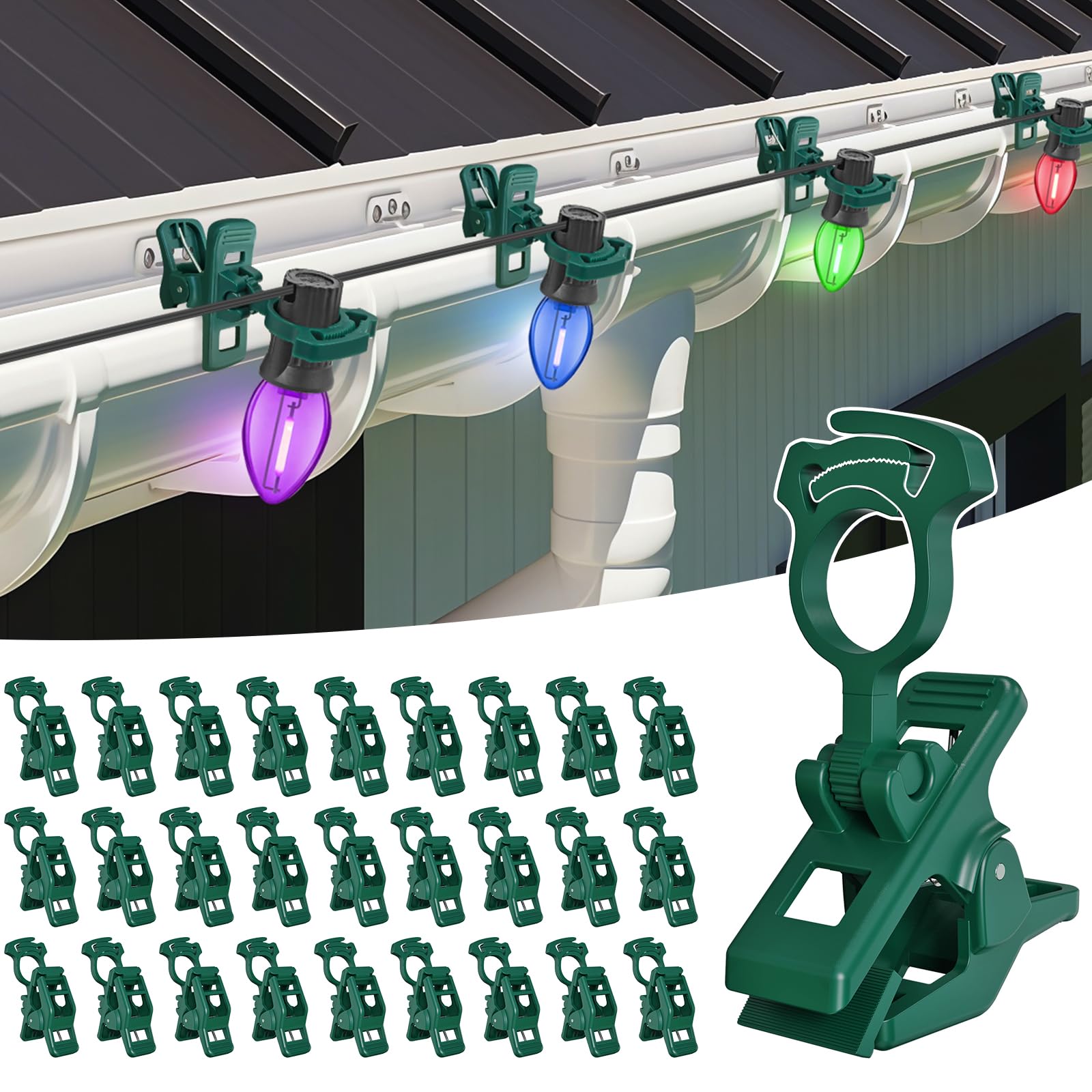 C7 C9 christmas light spring clips, 100Pcs Self-lock heavy duty quick Christmas Light Clips, Fit E12/E17 Base, Mini Lights Holiday Rope Lights, Perfect for gutter Shingle Metal Roof Fence Railing